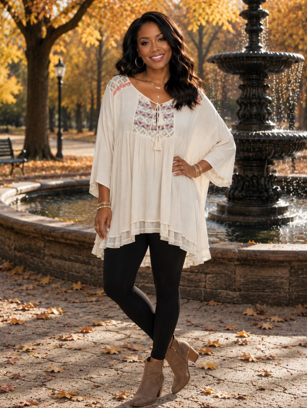 Flying Tomato Ivory Boho Embroidered Lace Tunic Top Size L Bell Sleeve